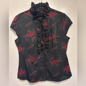 Killstar Black & Red Floral Ruffle Blouse